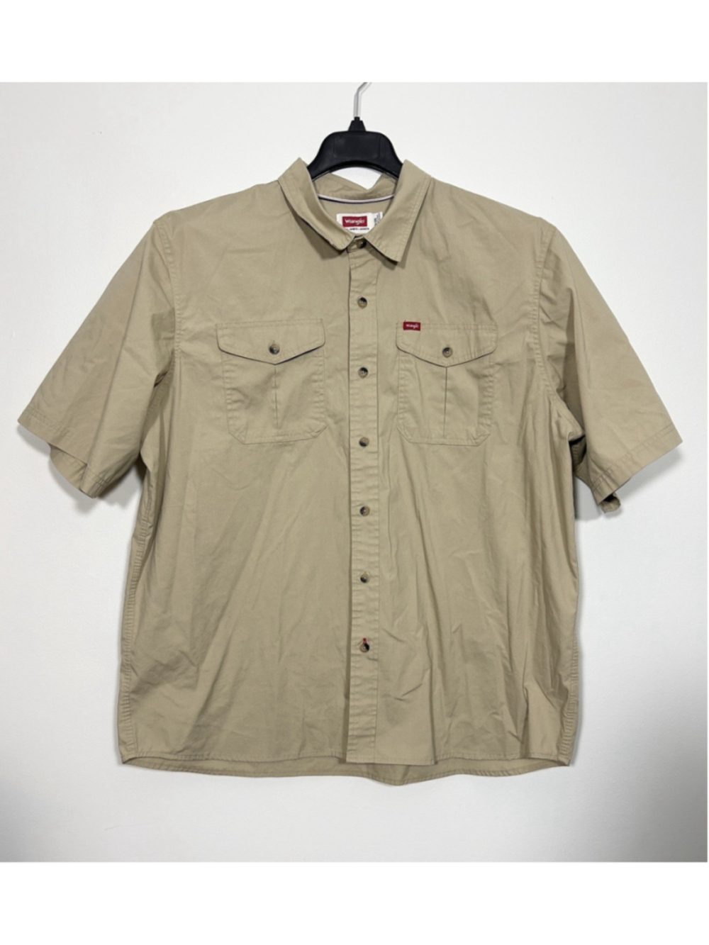 Wrangler Beige Solid Short Sleeve Button-Up Shirt w/ Pockets 2XL 52in